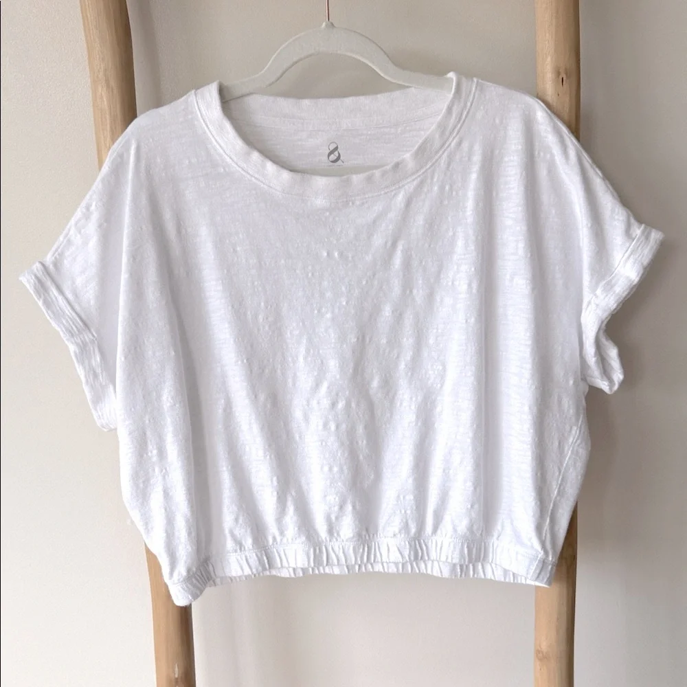 Lou & Grey Ann Taylor LOFT Soft Slub Wedge Tee White Cotton Elasticized Hem XL - Picture 3 of 10
